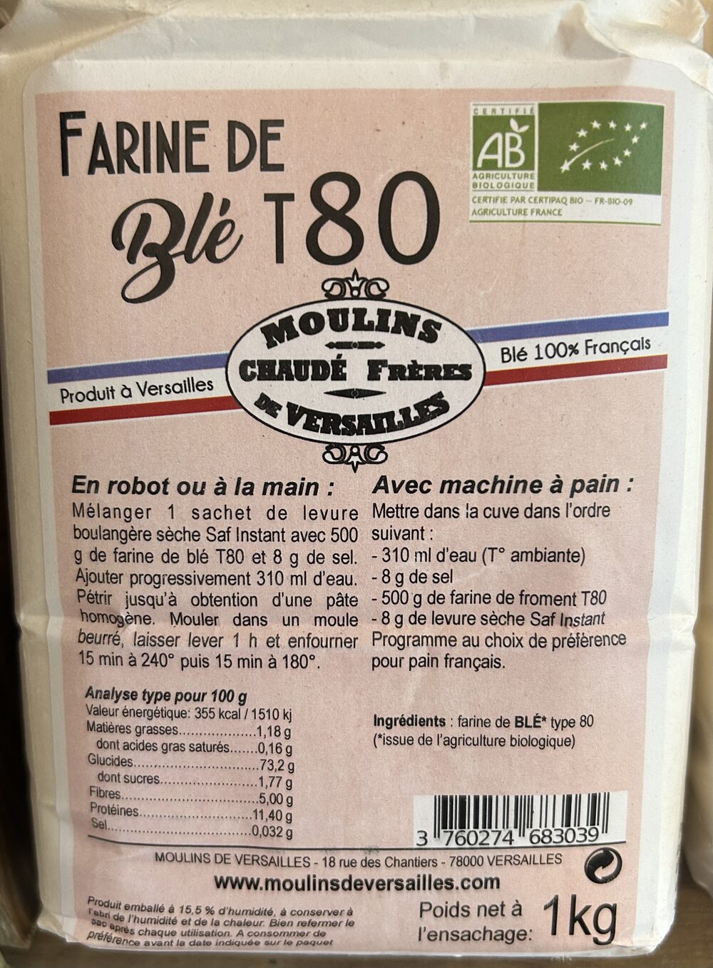 Farine des meuniers T80 Bio (1kg)
